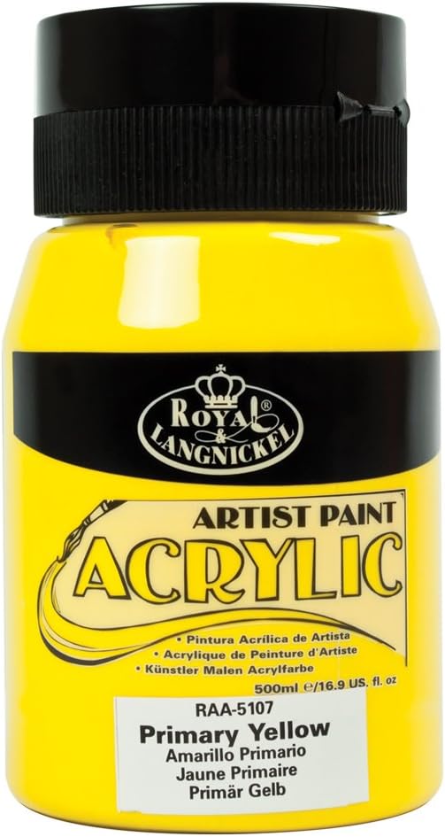 Royal & Langnickel RAA-5107 Essentials 500ml Acrylic Paint - Primary Yellow, 500 ml (Pack of 1)