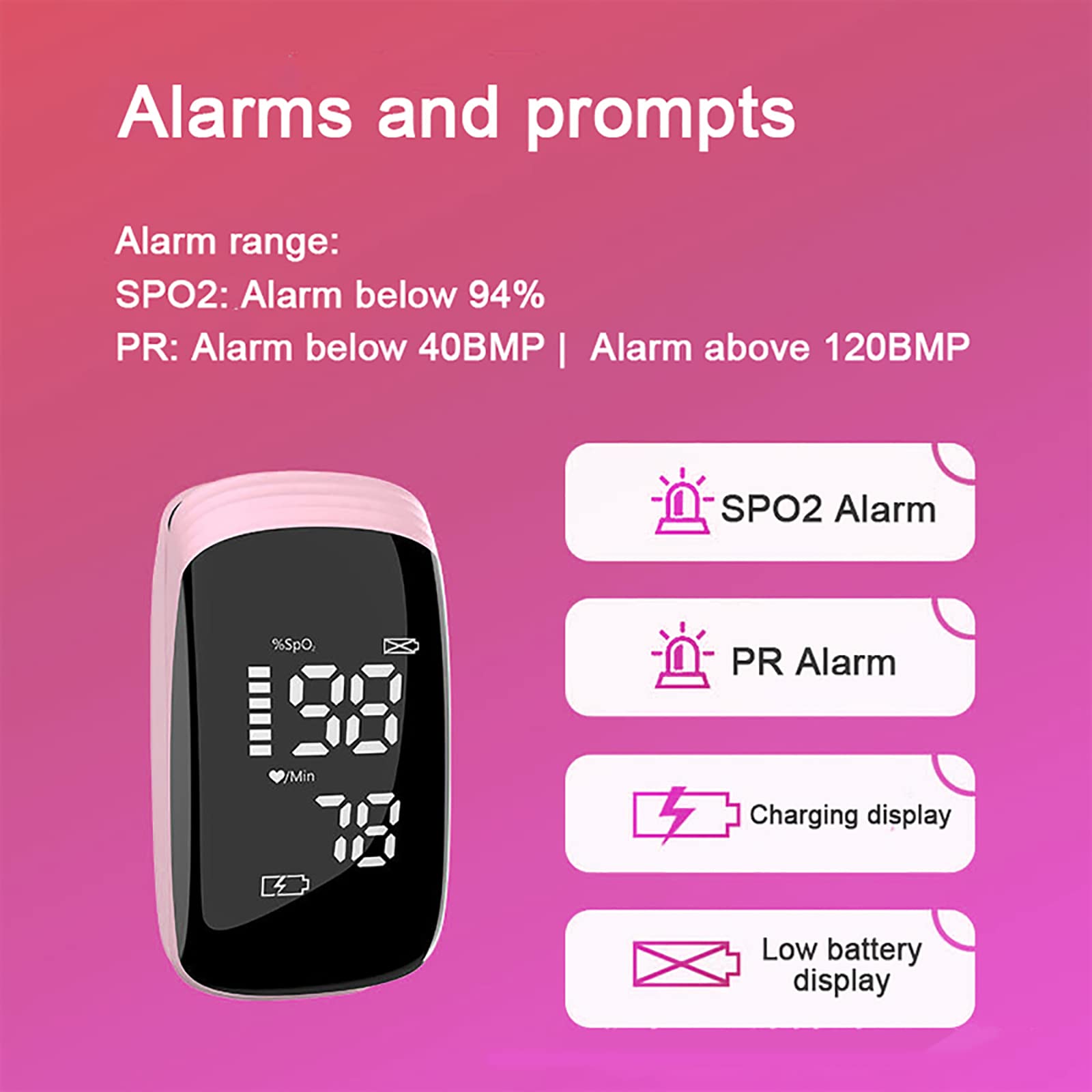 Pulse Oximeter Fingertip with Rechargeable, Oxygen Meter Finger Pulse Oximeter, Rechargeable Pulse Oximeter, Accurate Fast Oximetry SpO2 Reading for Outdoor Sports Home Wide Use (Pink)
