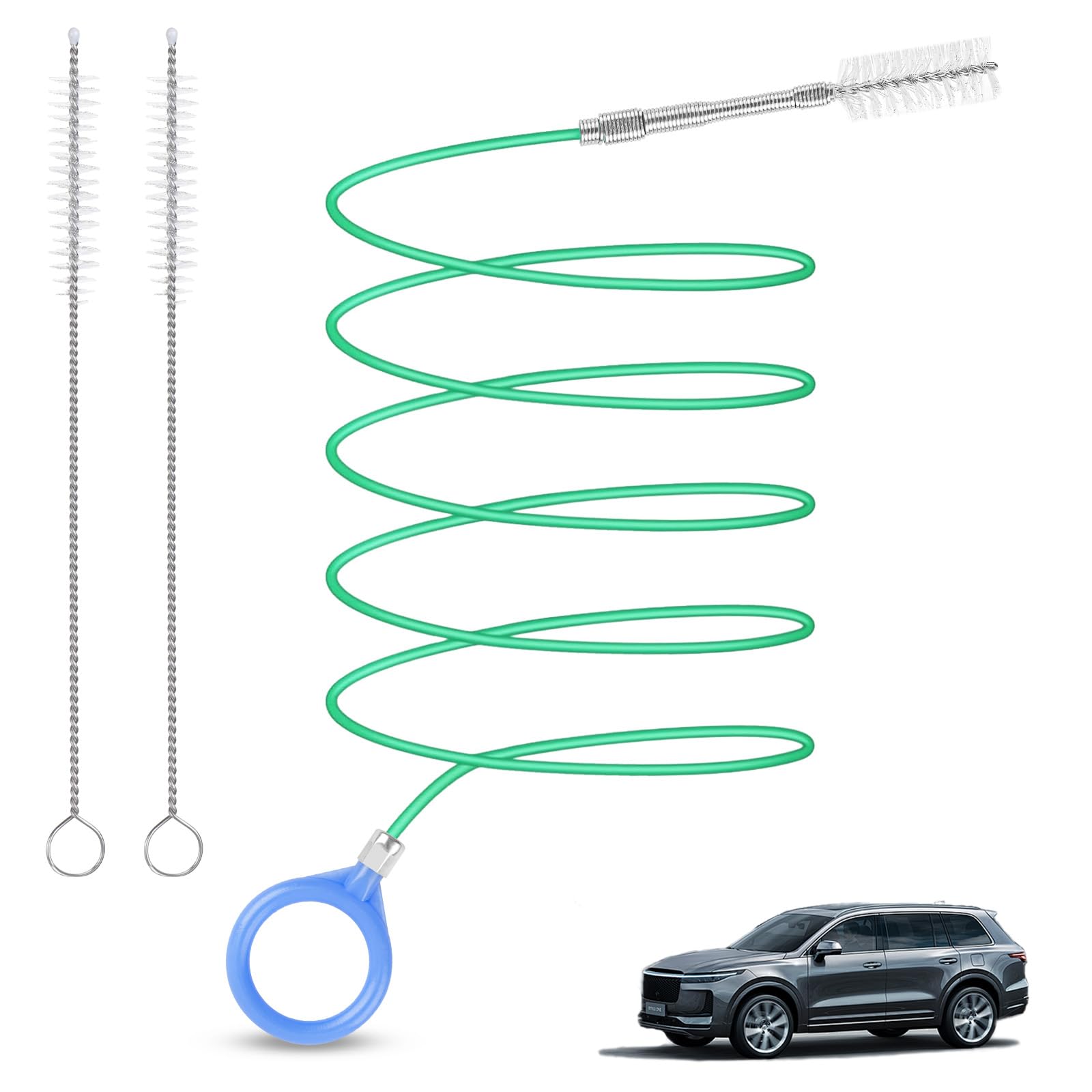 Adiwo Car Drain Hole Cleaning Brush, 5m Car Drain Hole Cleaner, Car Drain Hole Unclogging Soft Brush with 2 Pack 24cm Cleaning Brush for Car Sunroof Wiper Drain Hole
