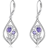 Scottish Thistle/Sunflower/Violet/Daffodil/Orchid Earrings Sterling Silver Flower Dangle Dangling Drop Boho Earrings Jewelry Gifts for Women