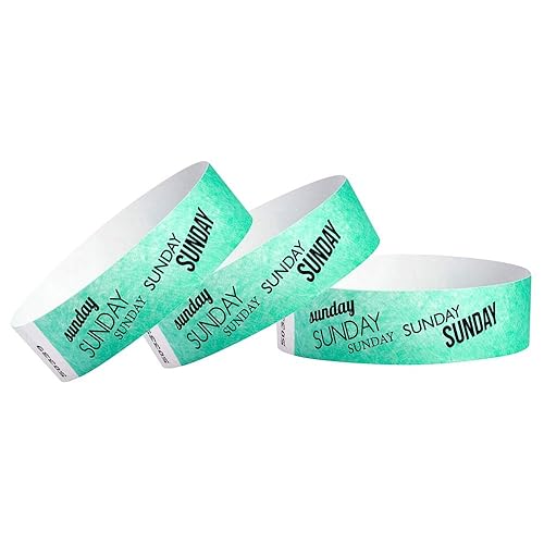 WristCo Sunday Aqua Tyvek Wristbands for Events 500 Count ¾” x