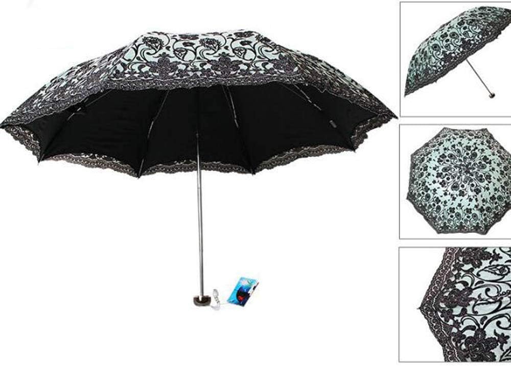 Biscount Black Color Anti-uv Sun Protection Umbrellas Flower Lace Umbrella Rian Women Three Folding Sunny and Rainy Umbrella for Girl