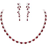 EVER FAITH Bridal Jewelry Set Oval Shaped Birthstone Cubic Zirconia Elegant Wedding Party Necklace Dangle Earrings Sets Birthday/Mother's Day/Christmas Jewellry Gift for Women