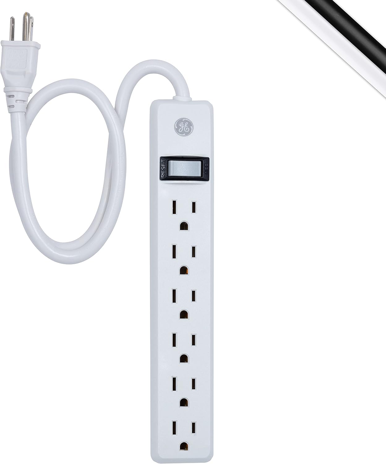 GE 6-Outlet Power Strip, 2 ft Cord, Power Switch, Integrated Circuit Breaker, Overload Protection, 15A, 1800W, UL Listed, White, 14830: Home Improvement