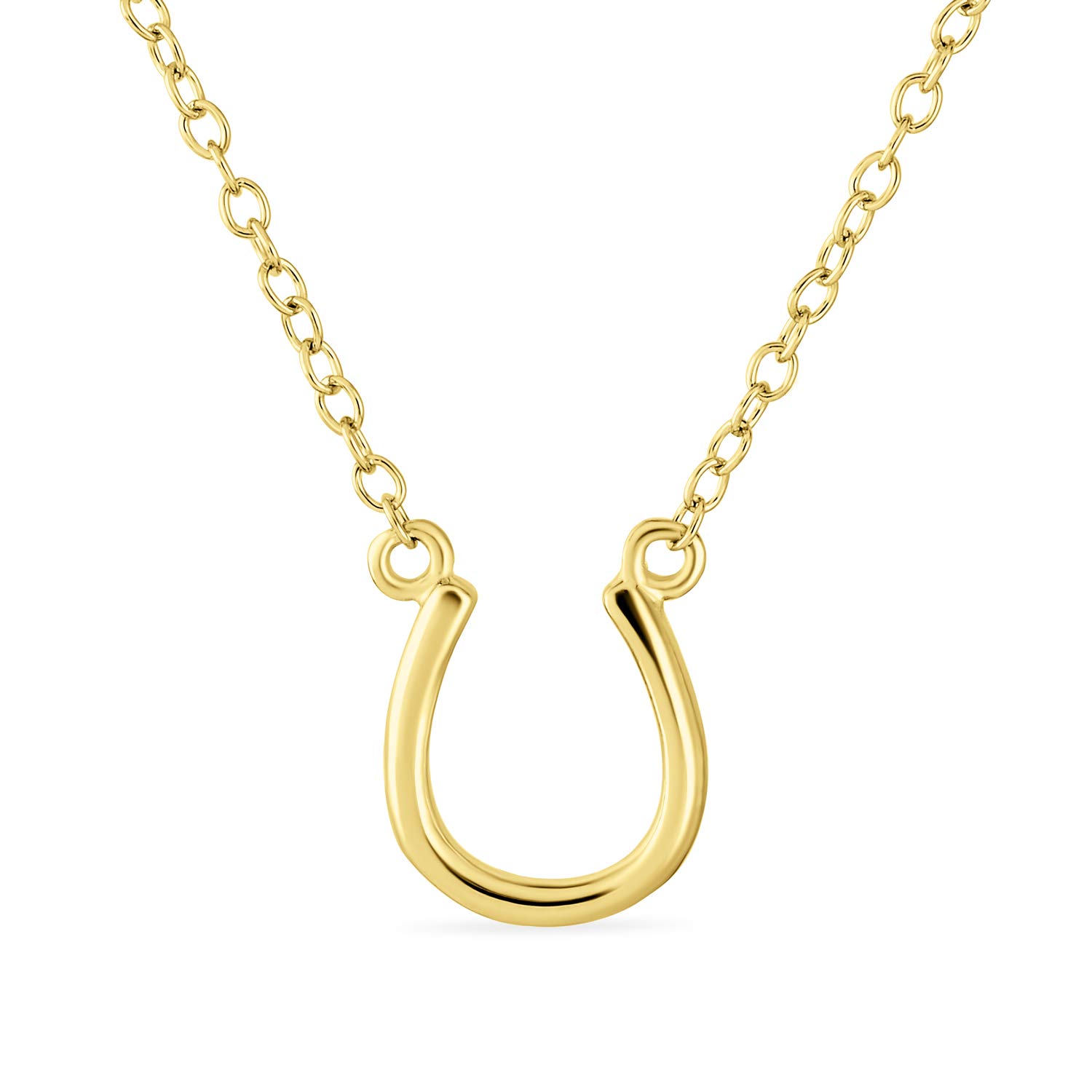 Minimalist Mini Petite Simple Equestrian Good Luck Charm Horseshoe Pendant Necklace Western Jewelry For Women For Teen Gold .925 Sterling Silver — image 1