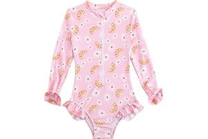 JZyangmei Toddler Girls Rash Guard Swimsuit Long Sleeve One Piece Zipper Ruffle Bathing Suit UPF 50+ Beach Swimwear 2-8Y