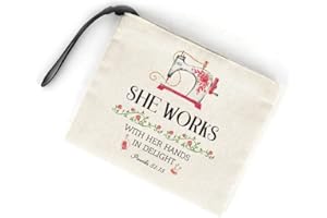 JZTCO Sewing Gifts, Gifts for Quilters, Sewing Gifts for Sewing Lovers, Quilting Gifts for Women, Mom, Aunt, Sister, Grandma, Quilters for Birthday Christmas Gift Ideas – She Works with Her Hands Makeup Bag