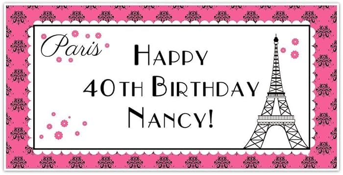 Party Supplies Paris Eiffel Tower Personalized Birthday Banner