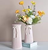 JUZAI White Ceramic Vase 8 Inch Nordic Rustic Centerpiece Ribbed view 3