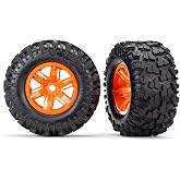 Traxxas TRA7772T Tires &amp; Wheels, Assembled, glued (X-Maxx Orange Wheels, Maxx at Tires, Foam Inserts)