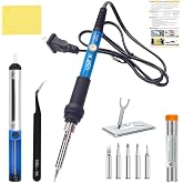 Soldering Iron Kit, 60W Soldering Iron | with 5 extra tips, solder wire, tweezers, solder sucker, cleaning sponge, stand, and user manual for soldering projects