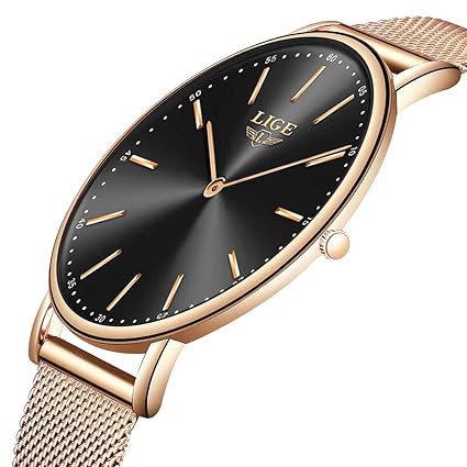 LIGE Herren Uhren Mode Wasserdicht Sport Analoger Quarz Uhr Beiläufig Ultra-Thin Dial Schwarze Edelstahl Mesh Armbanduhr Maen