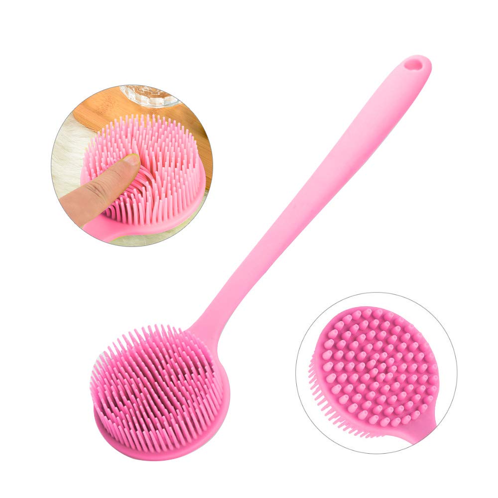 Ithyes Silicone Body Brush, Bath Brush Back Scrubber Long Handle Bath Shower Brush with Ultra Soft Bristles,Non-Slip,Pink