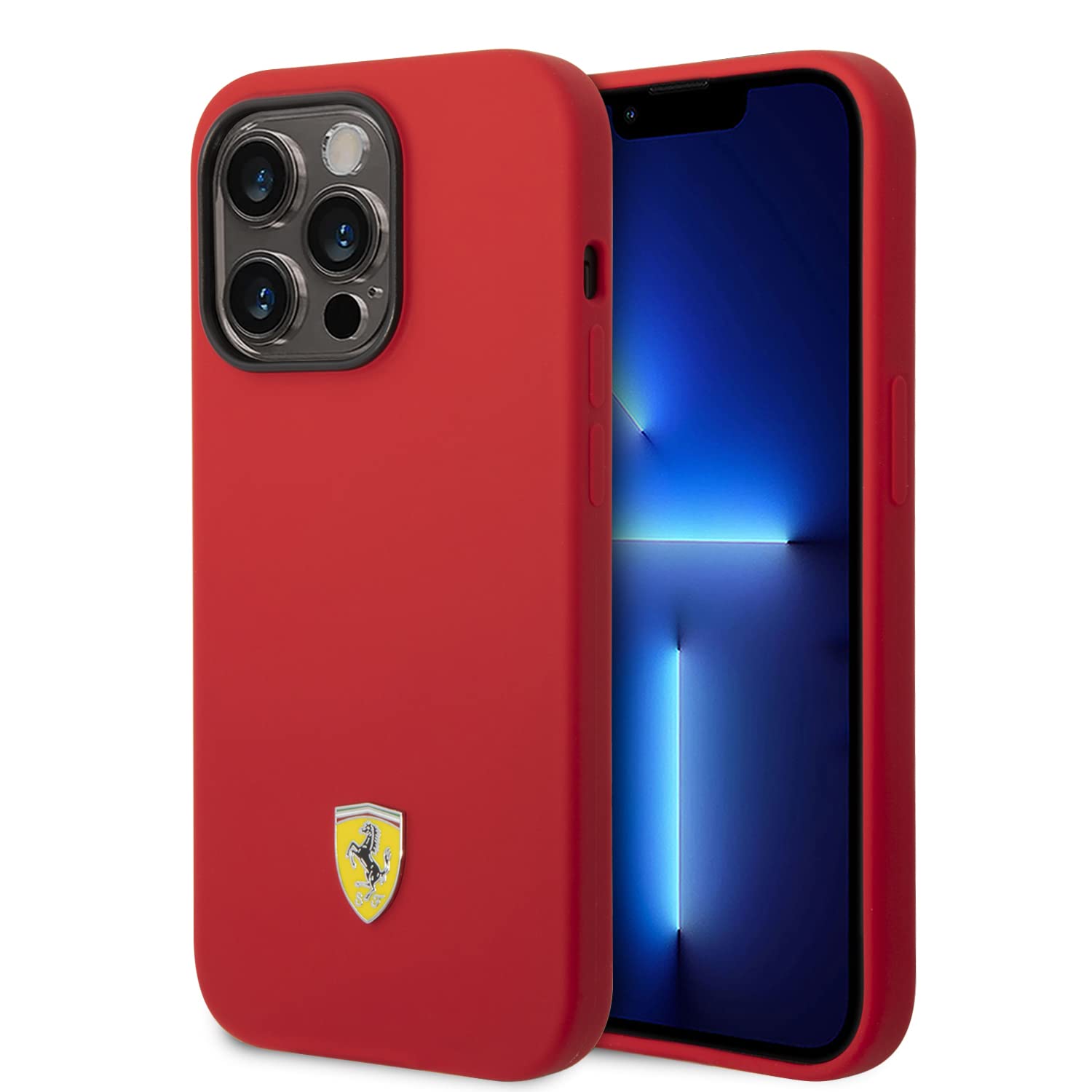 CG MOBILE Ferrari Phone Case for iPhone 14 Pro in Red with Black Camera Outline, Liquid Silicone Smooth & Anti-Scratch Protective Case with Easy Snap-on, Shock Absorption & Signature Logo
