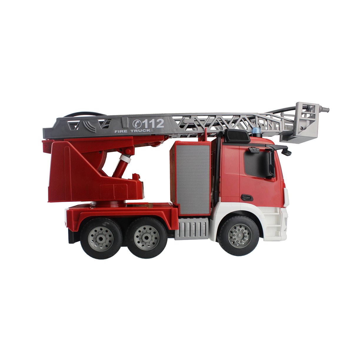Hugine RC Fire Truck Authorized by Mercedes-Benz Antos 2.4G 9 Channel Kids Remote Control Aerial Ladder Fire Engine Truck with Lights and Sounds Toys