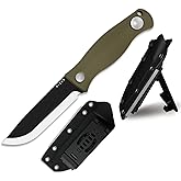 Kizer Polaris Fixed Blade Knife, 4.23" 1095 High Carbon Steel Blade Camping Knife with Green G10 Handle, Outdoor Survival Hunting Bushcraft Knives with Adjustable Sheath & Sharpener, 1100A2