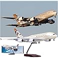 1/160 Scale 20.1in Airplane A380 ETIHAD Airline Model with Light and Wheel Diecast Plastic Resin Plane for Collection Alloy Diecast Aircraft Jet Model Plane Gift(Beige)