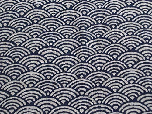 Cotton Furoshiki - Japanese Traditional Wrapping Cloth (Seigaiha Navy) with Original Furoshiki Wrapping Instruction - 19.7 Inch x 19.7 Inch