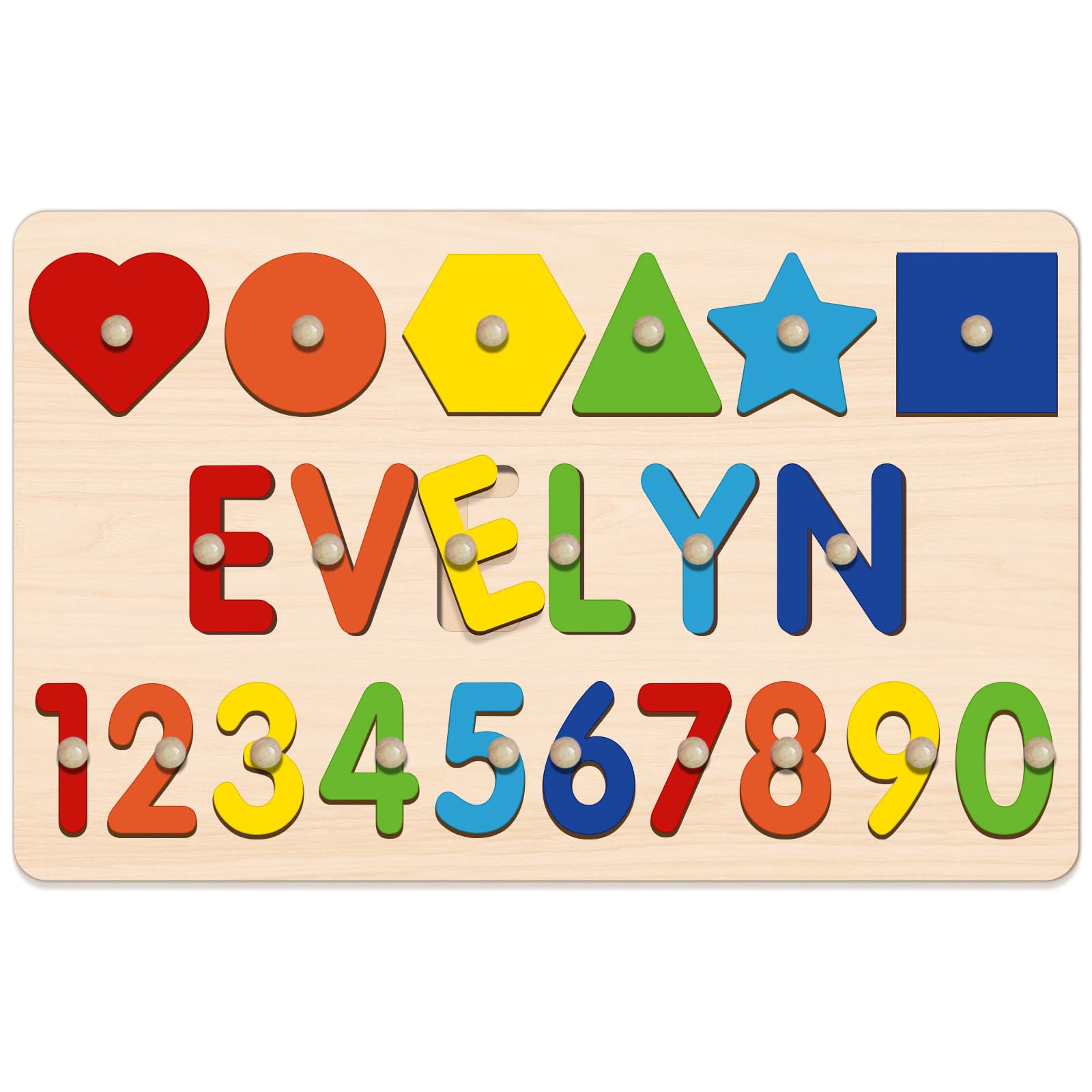 Personalized Name Puzzle with Numbers and Shapes, Custom Wooden Puzzles for Toddlers 1-3, Montessori Toys for 1st Birthday Girls & Boys, Personalized Baby Easter Gifts