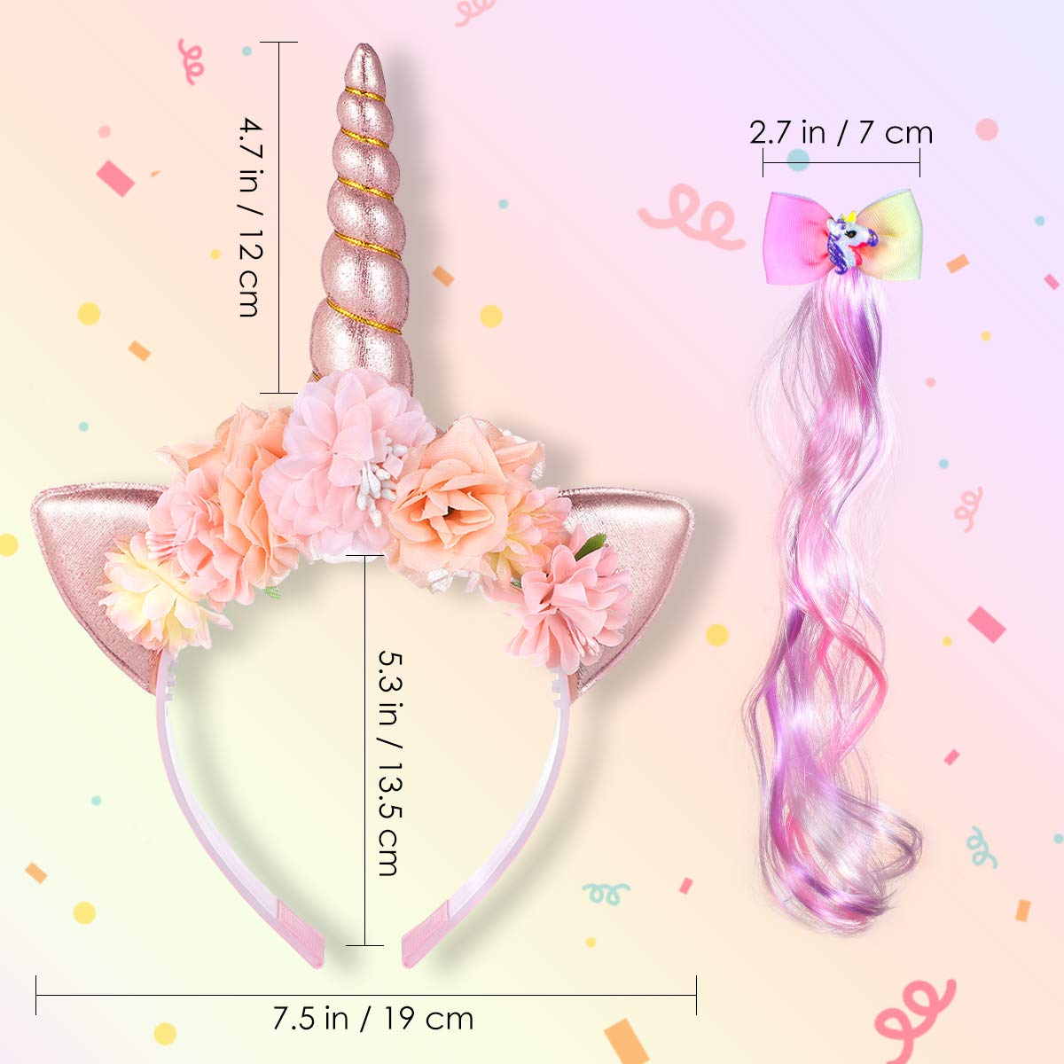 NICEAUTY Unicorn Headband for Girls 【2020 NEWEST】 with Wig Clip, Halloween Headbands for Women, Unicorn Party Favors, Unicorn Birthday Decorations : Beauty