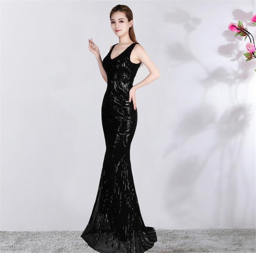 black sequin fishtail dress
