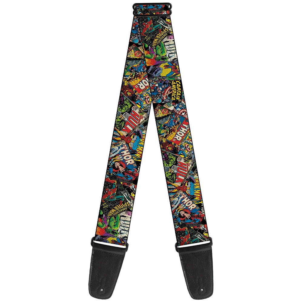 Buckle-Down GS-WAV035 Guitar Strap - Retro Marvel Comic Books Stacked CLOSE-UP, 2" Wide & 29-54" Length GS-WAV035