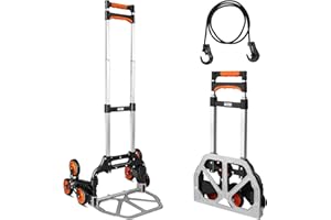 Stair Climbing cart Dolly Extended Handle by Teprovo,Aluminum Foldable Hand Truck Moving, Flat Floor Load capacity176 lb, Stair Climbing Dolly Load110 lb, Portable Trolley cart with Wheels