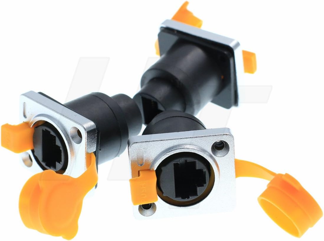 HangTon Panel Mount Waterproof RJ45 Connector Ethernet Network Cat5e Socket Feedthrough Chassis Receptacle (3pack, Yellow Socket)