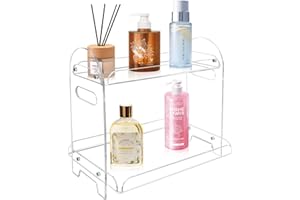 Beitiny Bathroom Counter Organizer, 2-Tier Corner Shelf, Acrylic Bathroom Storage Organizer Countertop Rack for Kitchen Spice Vanity Cosmetic Perfume Skincare, Clear