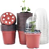 RooTrimmer Plant Nursery Pots with Humidity Domes, 25 Sets 4 Inch Soft Nursery Pots Quality Ones (25 Red Pots + 25 Clear Lids), Seeds Starter Pots Small Planter Containers