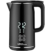 LIVINGbasics Smart Temp Digital Electric Kettle with 6 Temperature Settings, Cool Touch Double Layer, Full Stainless Steel In