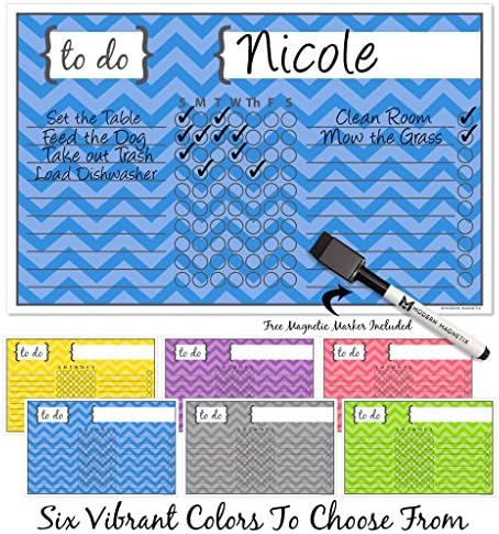 Modern Magnetix Dry Erase Magnetic Chore Chart, Responsibility Chart | Multiple Colors For The Entire Family - Kids, Teens and Adults | Comes With Magnetic Marker and Family Chore Guide