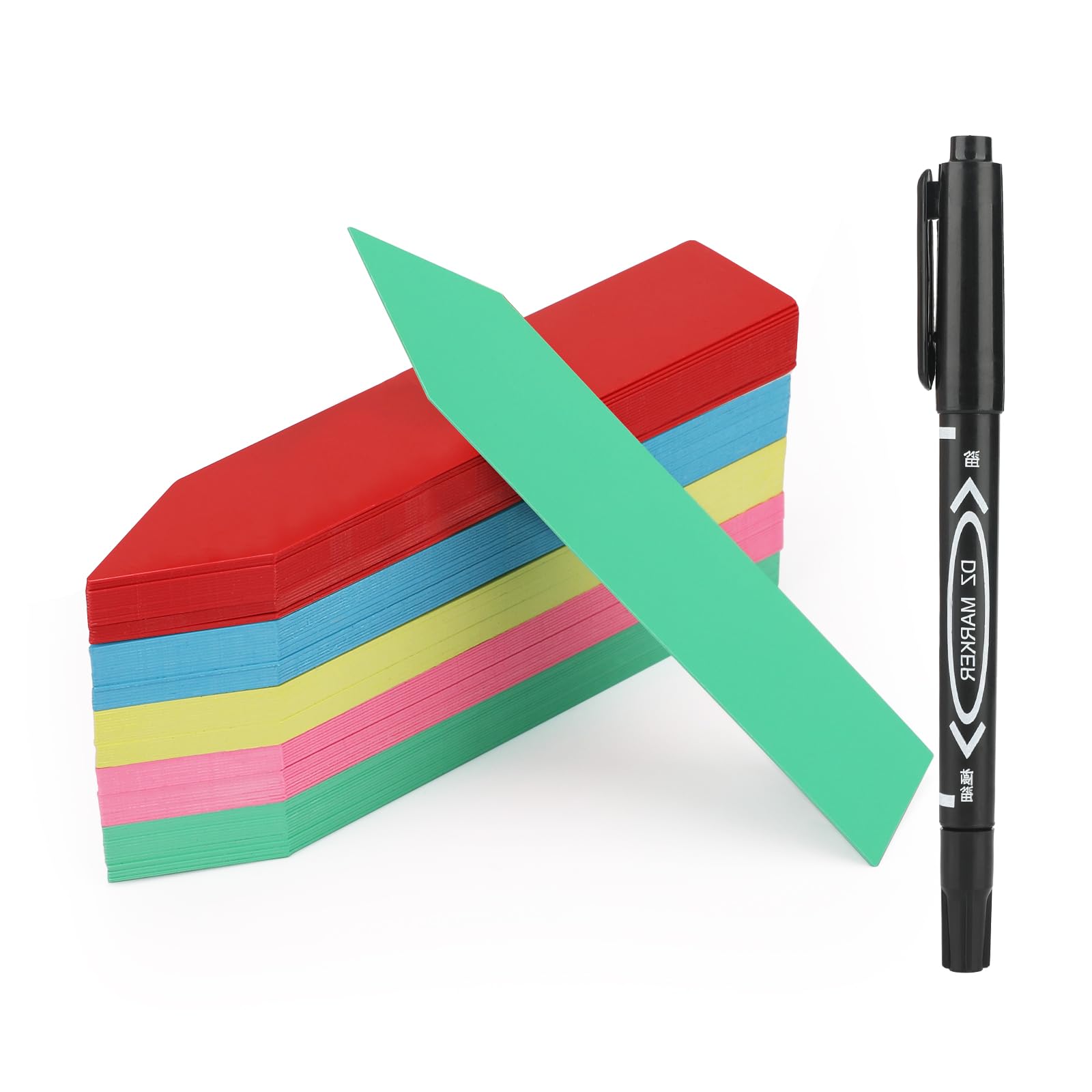 KINGALE Plant Labels and Pen for Outdoor Plants, 100Pcs Plastic Plant Markers & Labels Colored Garden Plant Name Tags for Seed Herb Seedling Vegetable Flower Potted Plants, 4 Inch