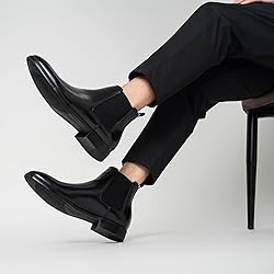CGRRBW Black Leather Chelsea Boots Men Dress Boots