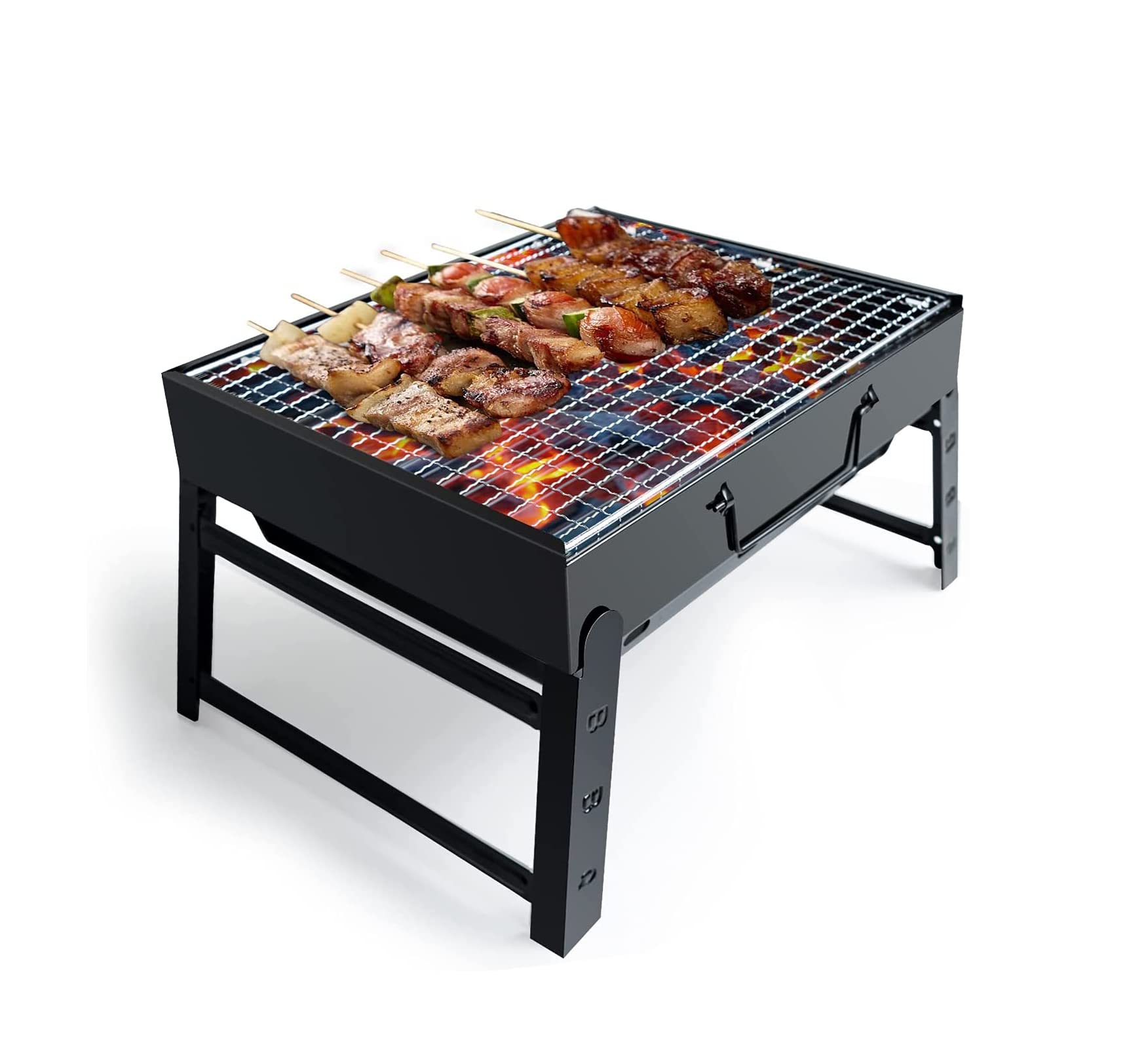 BBQ Barbecue Grill, Portable Folding Charcoal Barbecue Desk Tabletop Outdoor Cooking Stainless Steel Smoker BBQ For Picnic Garden Terrace Camping Travel 36 cm x 29cm x 7.5cm HTUK®