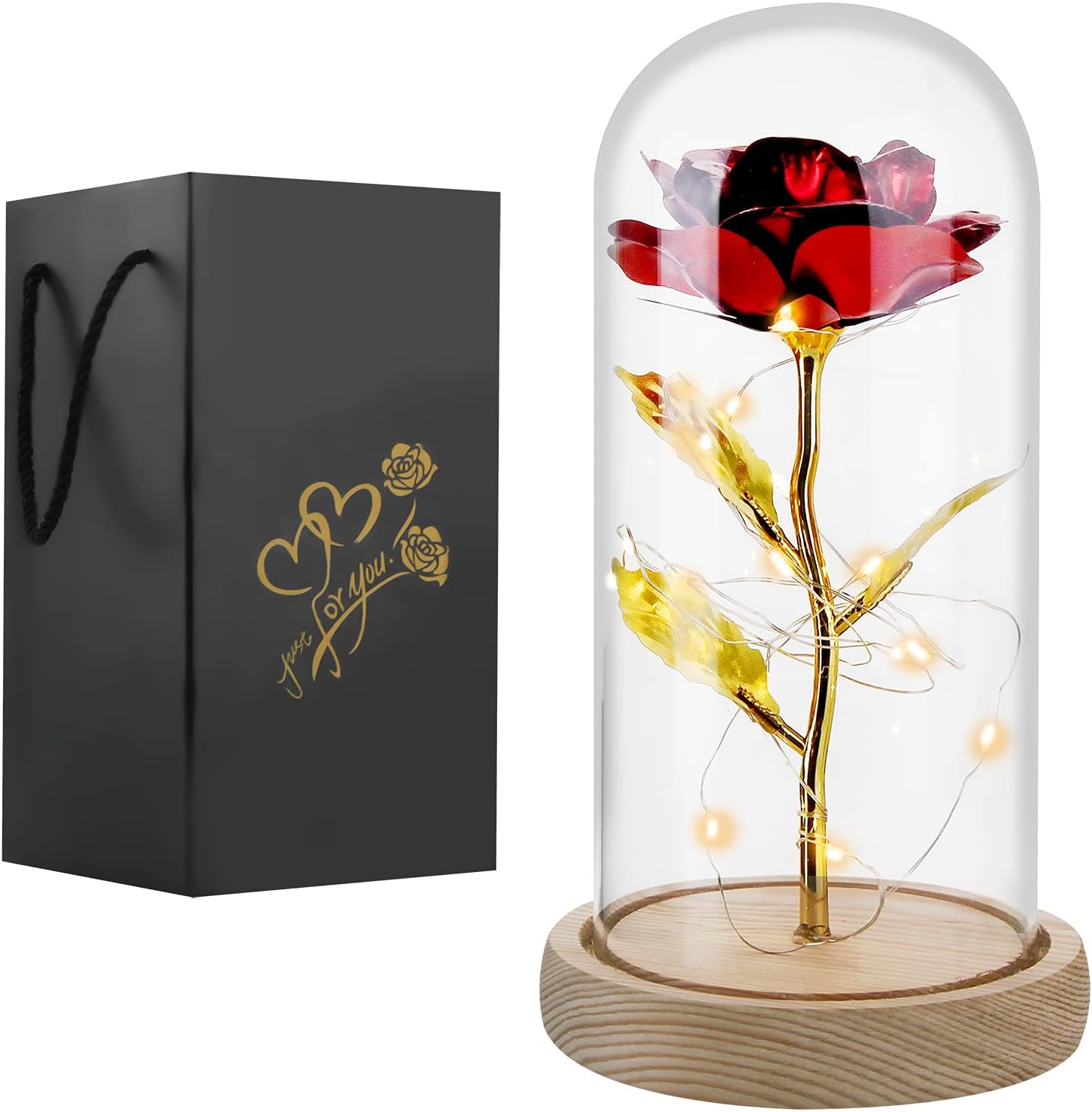 Gift for Her,Birthday Gifts for Women Mom Wife Grandma,Artificial Flower Forever Rose in Glass Dome,Galaxy Rose with Led Light String,Unique Gifts for Anniversary Wedding Graduation Room Decor