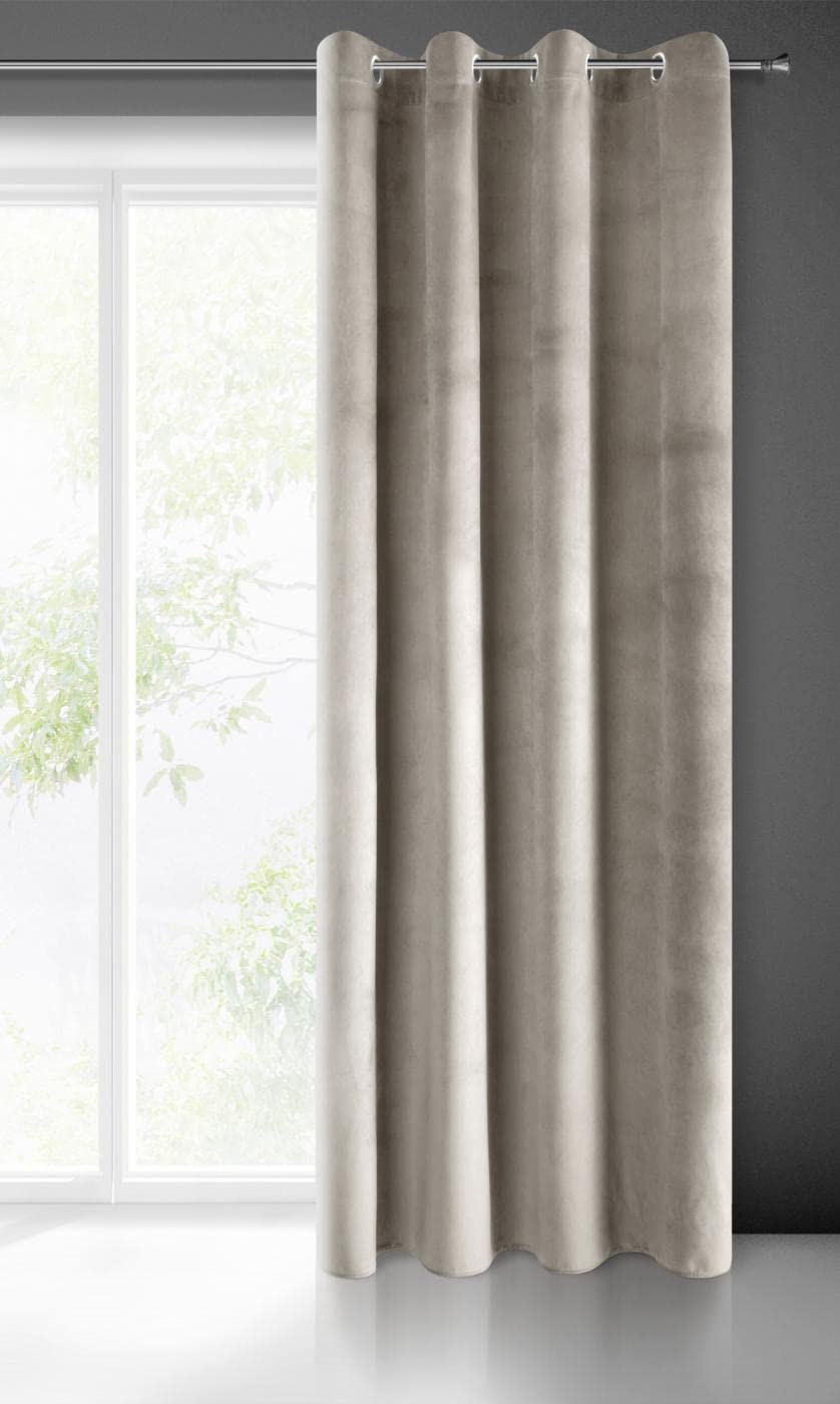 Eurofirany PIERRE Soft Plain Opaque Velvet Curtain with Eyelets - 1 Unit, Fluffy Panel Drape Classic Glamour Elegant Living Room, Bedroom, 215 g/m2, W55 x L98, Beige