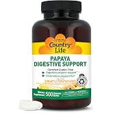 Country Life Papaya Digestive Support with Papain &amp; Protease, 500 Wafers | Pineapple papaya chewables with whole papaya fruit and digestive enzymes; Certified Gluten-Free, Vegan and Kosher