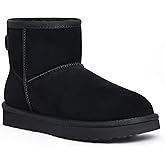 KIDMI Women's Classic Genuine Suede Mini Boots Fuzzy Snow Booties with Fur Lined