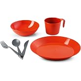 GSI Outdoors Cascadian Table Set I 6-Piece Camping, Backpacking Mess Kit, Plastic BPA Free, Plate, Bowl, Mug, Cup &amp; Cutlery Set