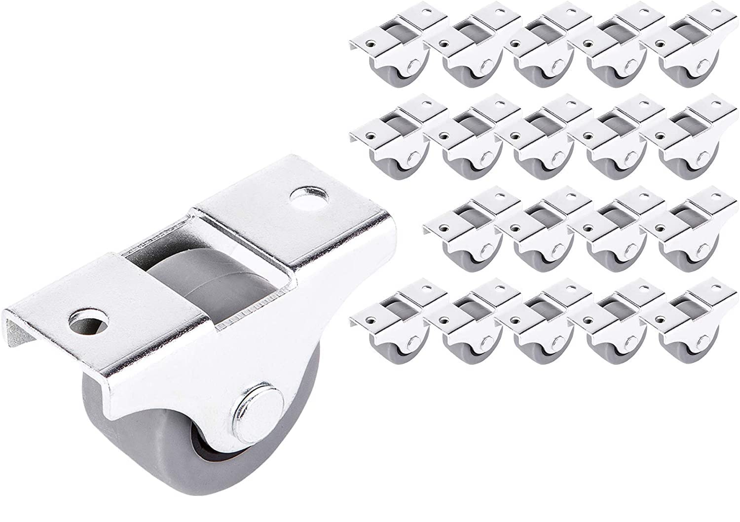 SKIR'CO (Pack of 20 pcs) Small 25 mm Furniture Castors, Rubber Wheels, Non-Swivel, Fixed Casters, One-Way Direction (20)