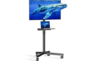 XYNDYX Mobile TV Cart for 23-60 Inch LCD LED OLED Flat Curved Screen TVs - Height Adjustable Rolling Floor Stand with Shelf and Locking Wheels - Up to 88lbs, Max VESA 400x400mm, Black