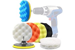 POLIWELL 6 Inch Car Polishing & Buffing Sponge Pads Kit Wool Bonnet Pads for Household Electric Drill and Auto Polisher with 8mm M14 Drill Adapter for Washing Cleaning Waxing Dusting, 11PCS