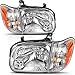AUTOSAVER88 Headlight Assembly Compatible with 2005-2006 Tundra / 2005-2007 Sequoia Headlamp Replacement Driver and Passenger Side Chrome Housing Amber Reflector Clear Lens