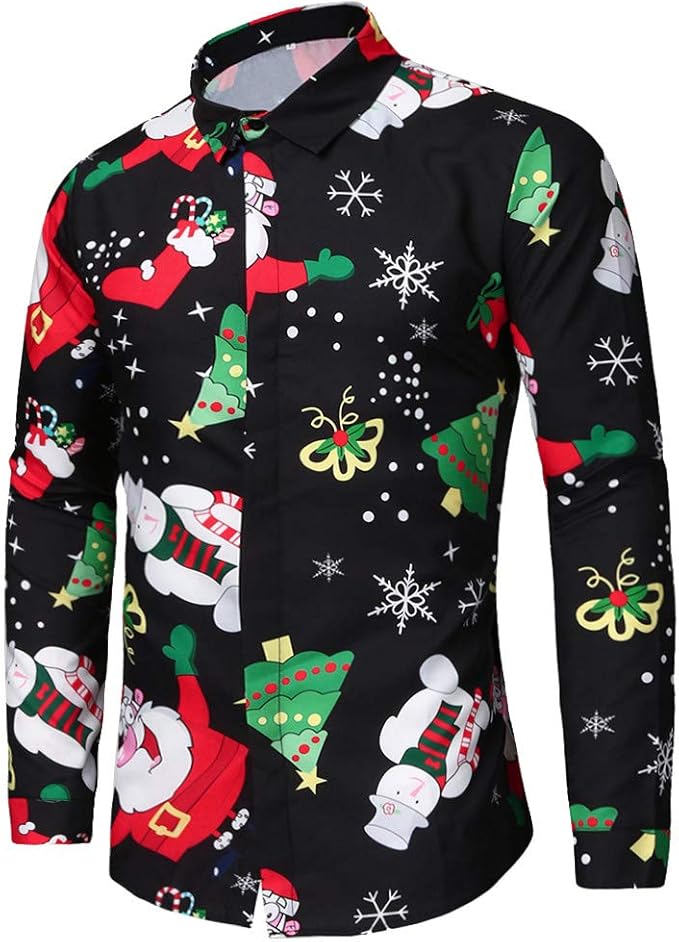 Lustiges Weihnachtshemd Herren Mit 3D Druck - Slim Fit Langarmhemd Für Weihnachten