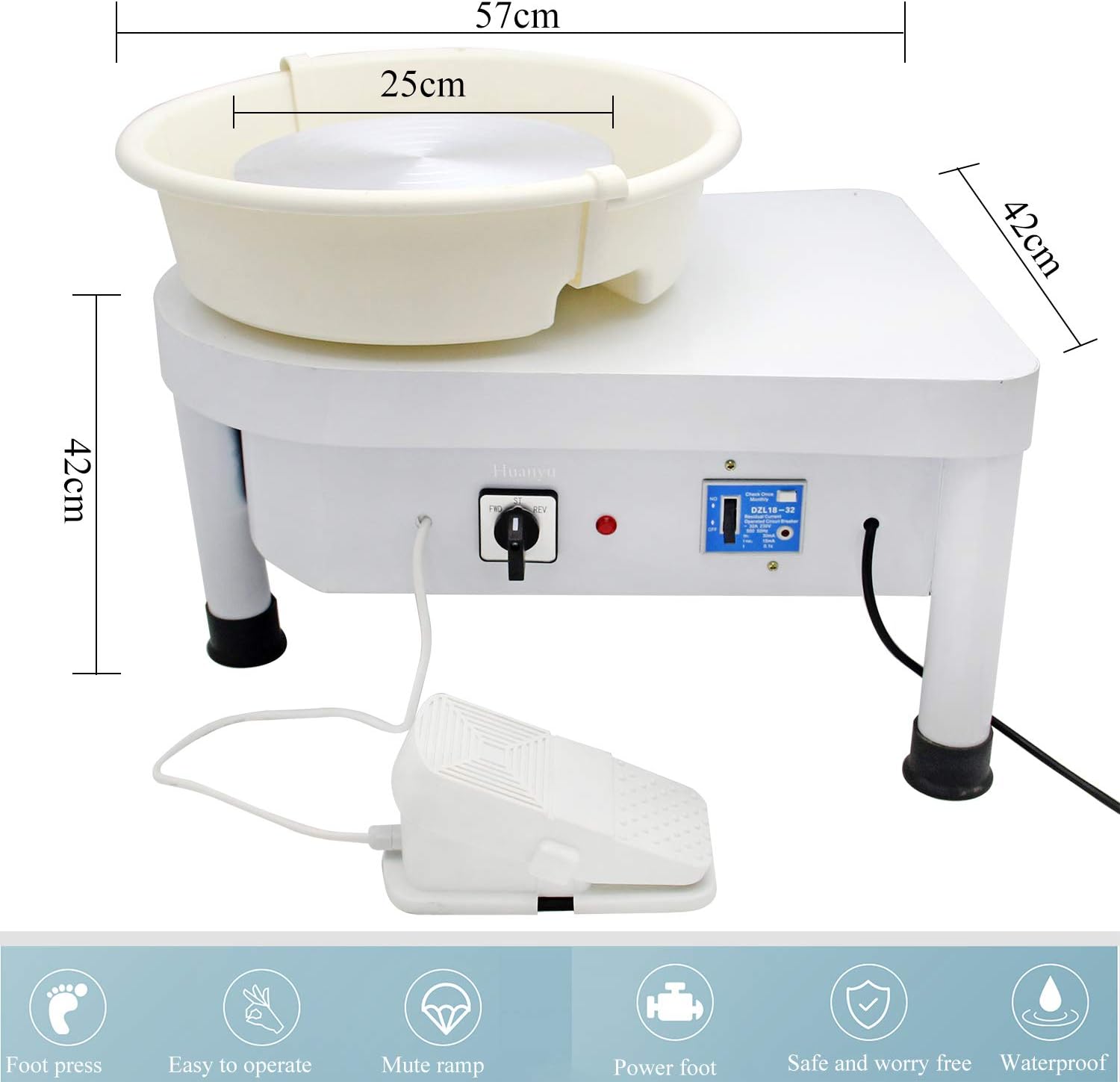 Huanyu Pottery Wheel Machine 350W 25CM 9.8" Electric Ceramic Machine Clay Making Pottery Tool with Detachable Basin for Ceramic Work Clay Art Craft DIY Clay (110V, with Foot Pedal)