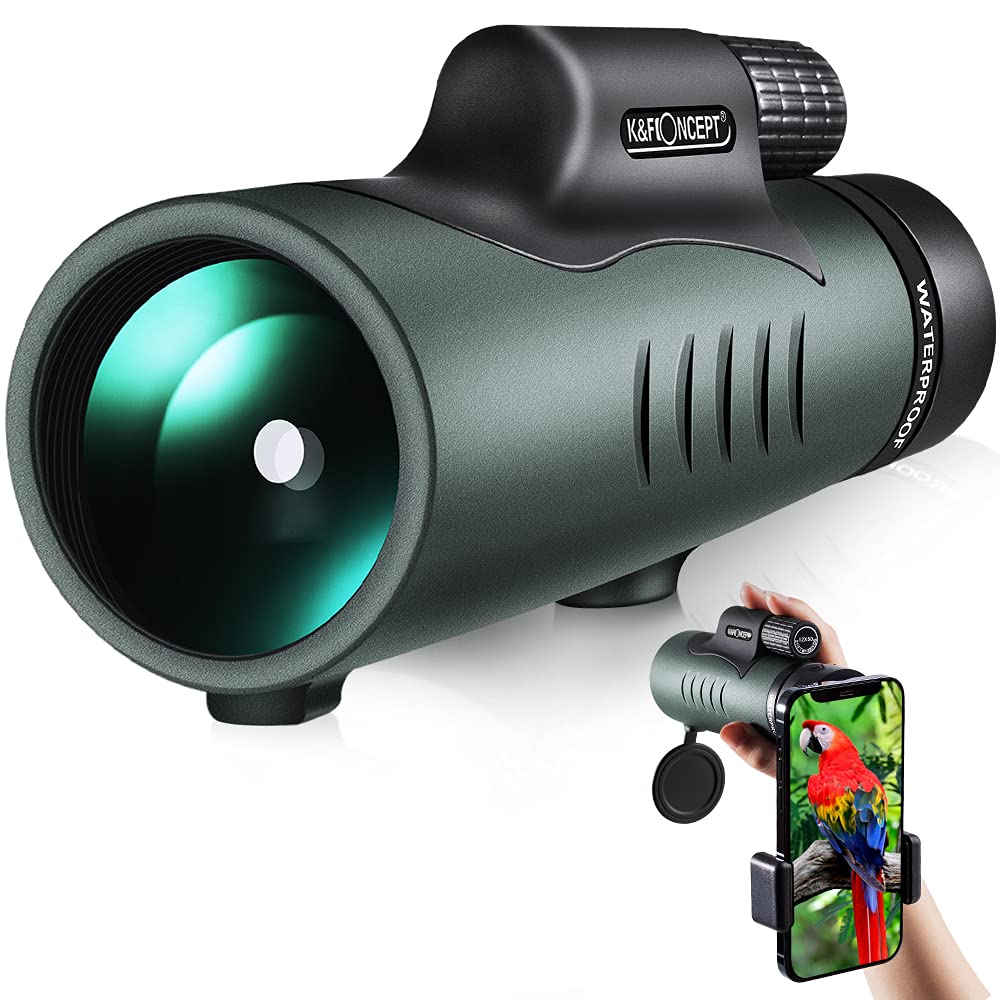 K&F CONCEPT 12X50 Monocular Telescope with Smartphone Adapter, IP68 Waterproof Anti-fog Bak-4 Prism Monocular Scope for Bird Watching Hunting Camping Travelling Wildlife Scenery