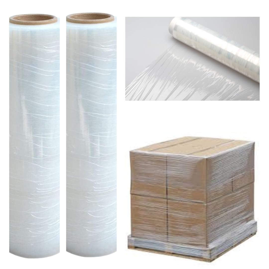 2 Rolls Clear Pallet Wrap Stretch Film Shrink Wrap, Strong & Secure Packaging Plastic Cling Film, Moisture & Water Proof, Ideal for Parcel Packing, Moving House & Furniture, 20 Microns 400mm x 250m