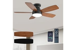 JSAITEE Ceiling Fans with Lights, 42 Inch Low Profile Ceiling Fan with Light and Remote/App Control, Flush Mount, Reversible, 3CCT, Dimmable, Noiseless, Brown Ceiling Fan for Indoor/Outdoor Use