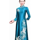 Traditional Vietnamese Women's Ao Dai, High Collar, Ruby Silk Material, Embroidery, Beading, Ao Dai and Pants